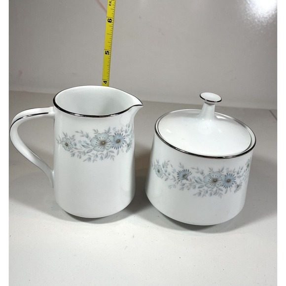 Noritake Japan Inverness Creamer & Sugar w/ Lid 6716 Platinum Rim Contemporary - Picture 7 of 8